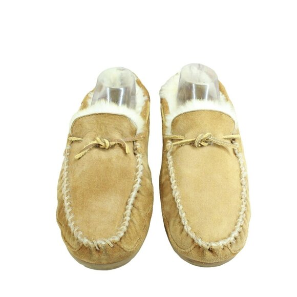LL Bean Brown Suede Wicked Good Shearling Lined Moccasin Slippers Size 11 M - Picture 4 of 9